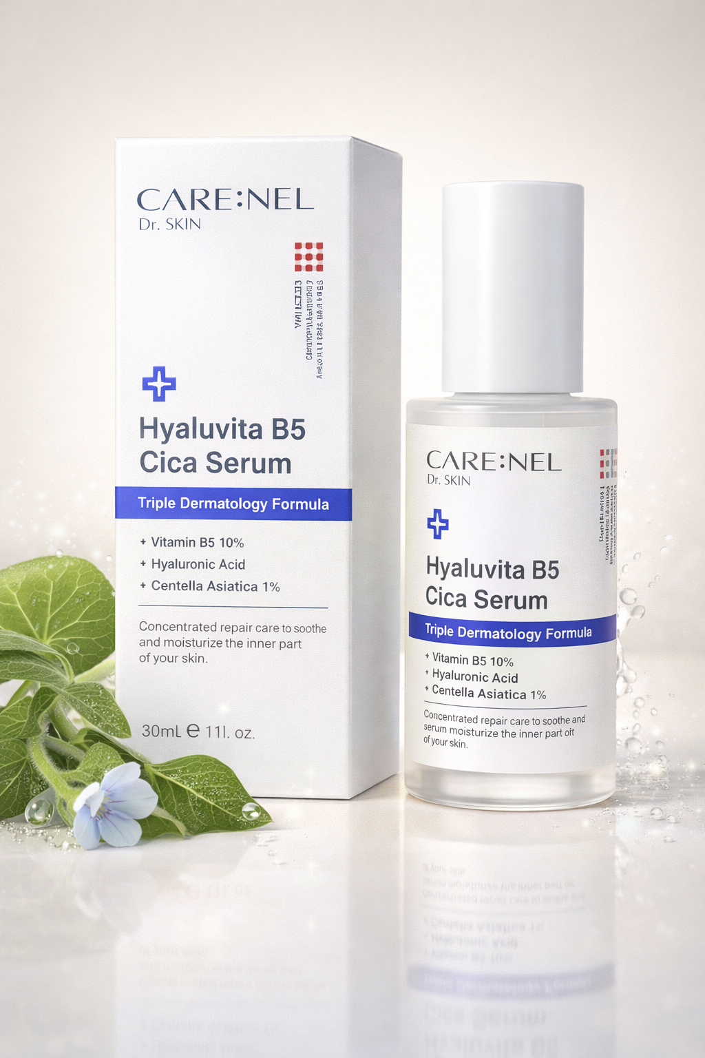 Care:nel Hyaluvita B5 Cica Serum 30ml with Vitamin B5, Hyaluronic Acid and Centella Asiatica in white packaging