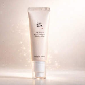 Rice Water Bright Foaming Cleanser and Rice Ceramide Cream skincare products displayed on soft beige background with rice grains, Korean glass skin routine essentials.