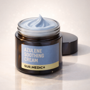 SUR.MEDIC+ Azulene Soothing Cream jar with blue calming cream texture for sensitive and irritated skin