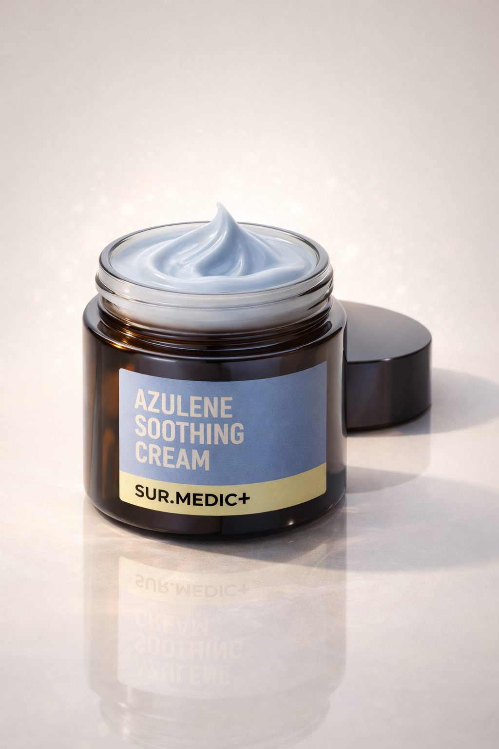 SUR.MEDIC+ Azulene Soothing Cream jar with blue calming cream texture for sensitive and irritated skin